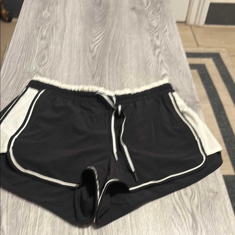 Athleta Black and White Running Shorts with Drawstring Waist